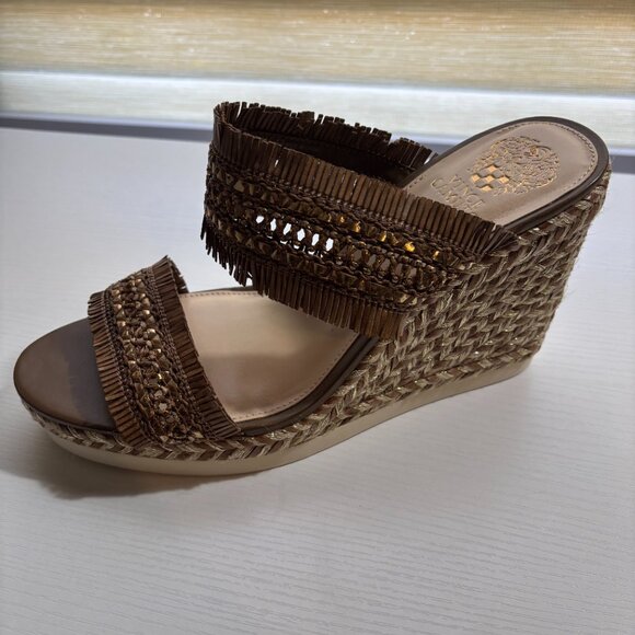 Vince Camuto Brown Woven Raffia Fringe Wedge Sandals – Size 11 - Picture 5 of 5